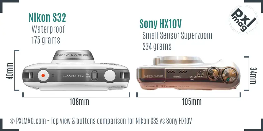 Nikon S32 vs Sony HX10V top view buttons comparison Nikon S32 vs Sony HX10V top view buttons comparison