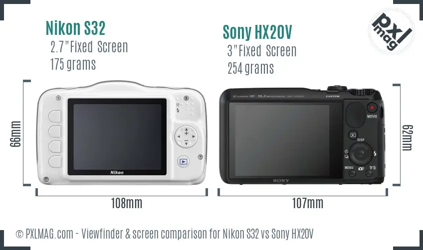 Nikon S32 vs Sony HX20V Screen and Viewfinder comparison