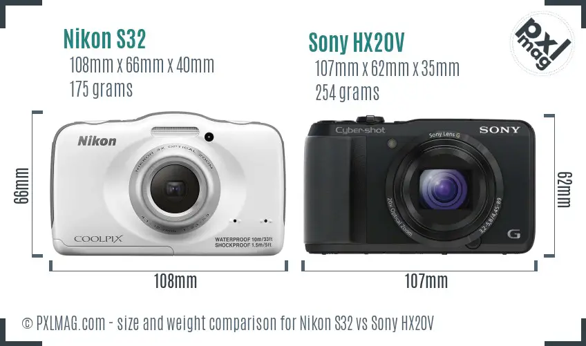 Nikon S32 vs Sony HX20V size comparison