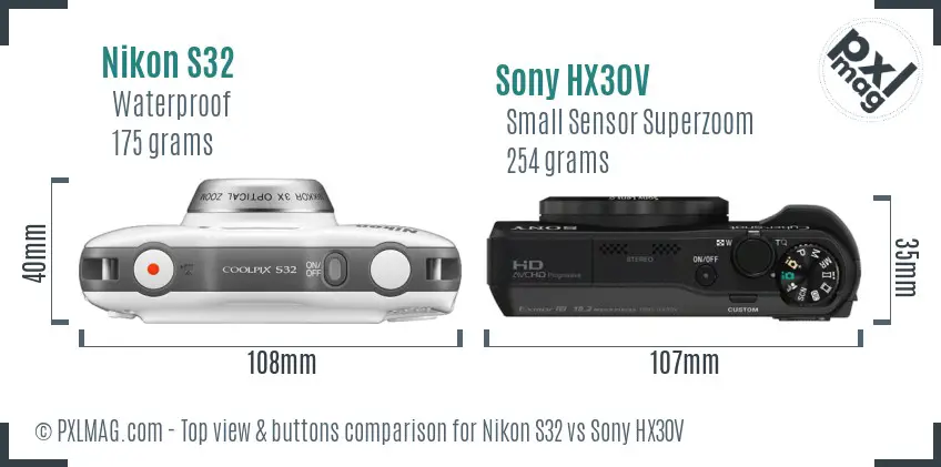 Nikon S32 vs Sony HX30V top view buttons comparison