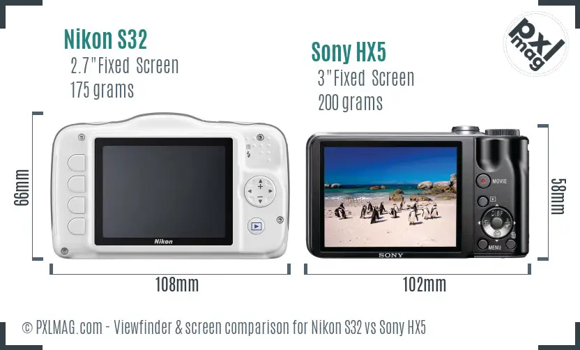 Nikon S32 vs Sony HX5 Screen and Viewfinder comparison Nikon S32 vs Sony HX5 Screen and Viewfinder comparison