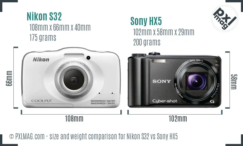 Nikon S32 vs Sony HX5 size comparison Nikon S32 vs Sony HX5 size comparison