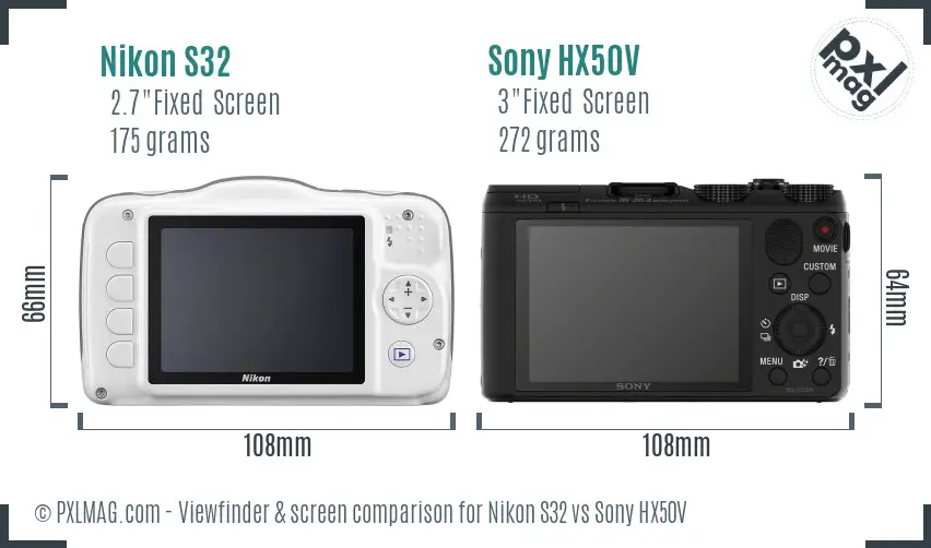 Nikon S32 vs Sony HX50V Screen and Viewfinder comparison