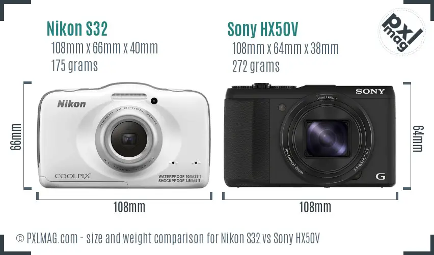 Nikon S32 vs Sony HX50V size comparison
