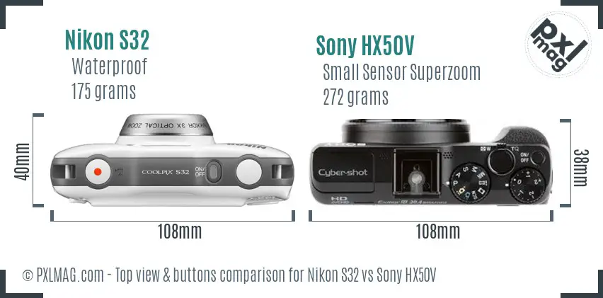 Nikon S32 vs Sony HX50V top view buttons comparison