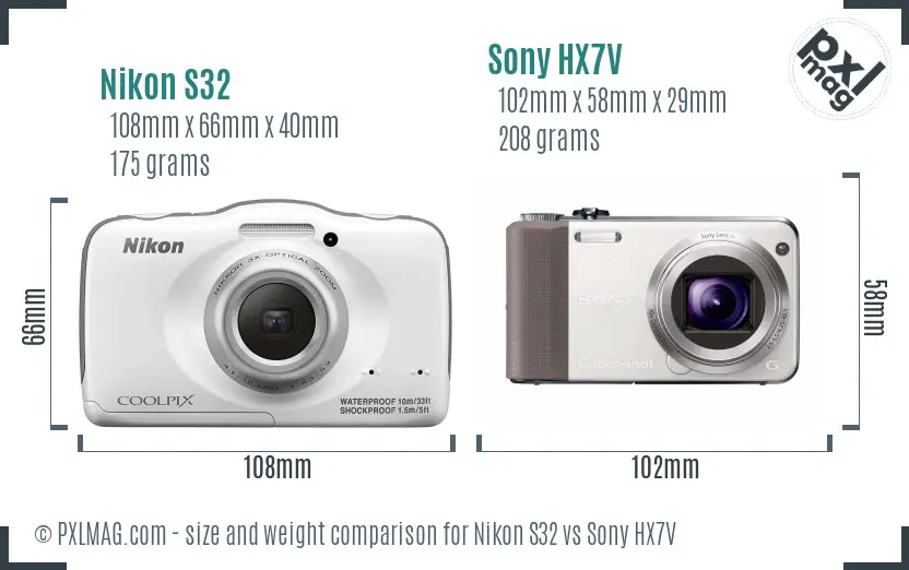 Nikon S32 vs Sony HX7V size comparison
