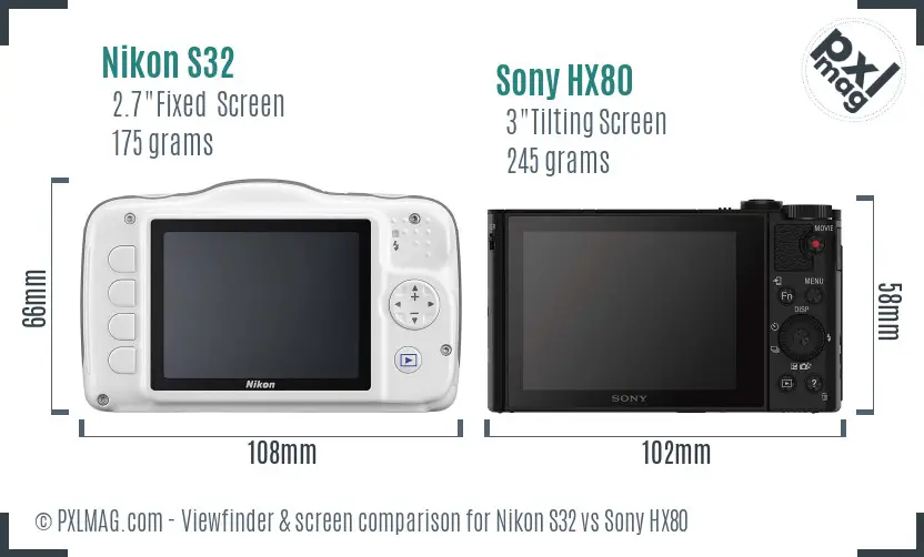 Nikon S32 vs Sony HX80 Screen and Viewfinder comparison