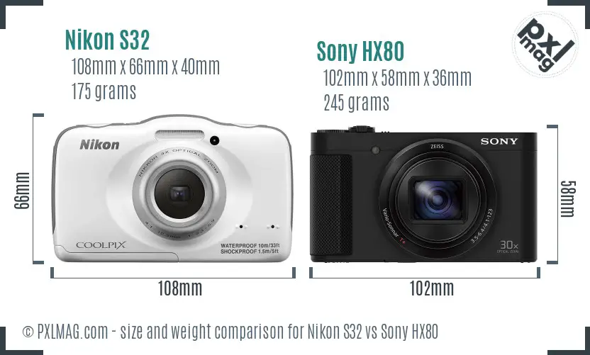 Nikon S32 vs Sony HX80 size comparison