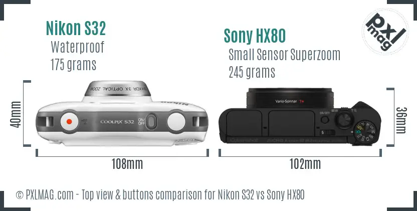 Nikon S32 vs Sony HX80 top view buttons comparison