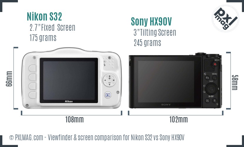 Nikon S32 vs Sony HX90V Screen and Viewfinder comparison