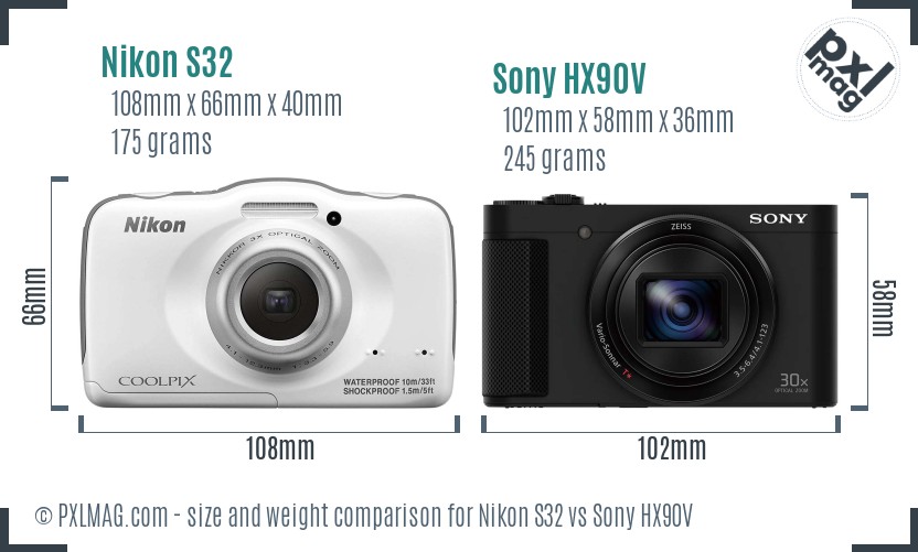 Nikon S32 vs Sony HX90V size comparison Nikon S32 vs Sony HX90V size comparison