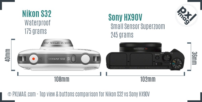 Nikon S32 vs Sony HX90V top view buttons comparison