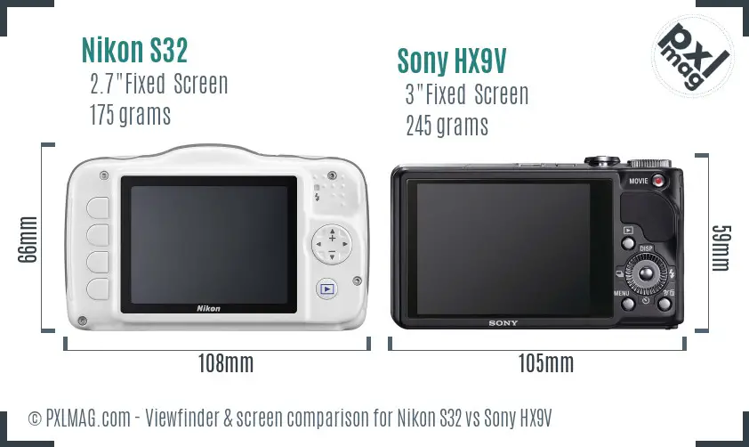 Nikon S32 vs Sony HX9V Screen and Viewfinder comparison
