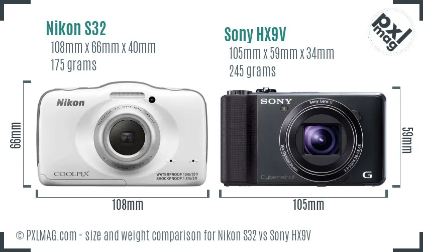 Nikon S32 vs Sony HX9V size comparison