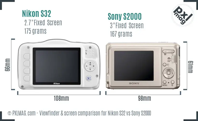 Nikon S32 vs Sony S2000 Screen and Viewfinder comparison