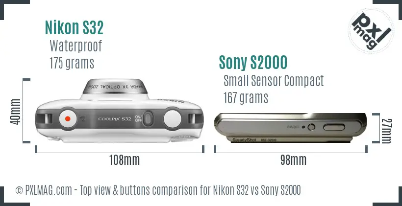 Nikon S32 vs Sony S2000 top view buttons comparison
