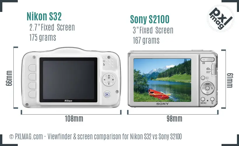 Nikon S32 vs Sony S2100 Screen and Viewfinder comparison