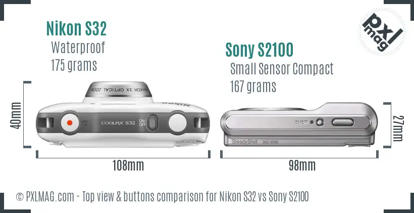 Nikon S32 vs Sony S2100 top view buttons comparison