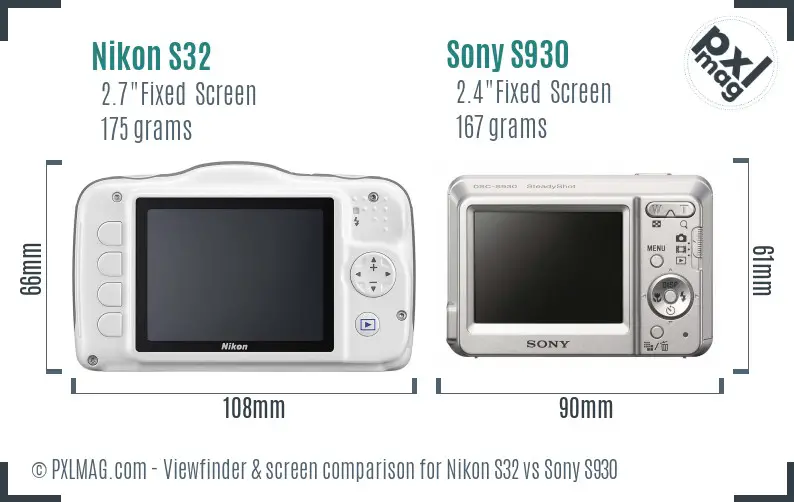 Nikon S32 vs Sony S930 Screen and Viewfinder comparison