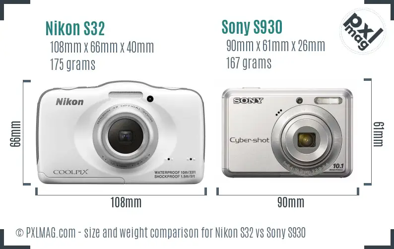 Nikon S32 vs Sony S930 size comparison