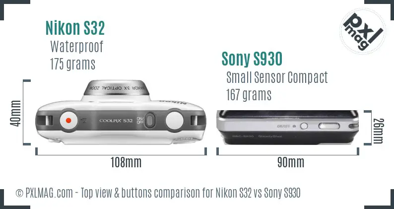 Nikon S32 vs Sony S930 top view buttons comparison