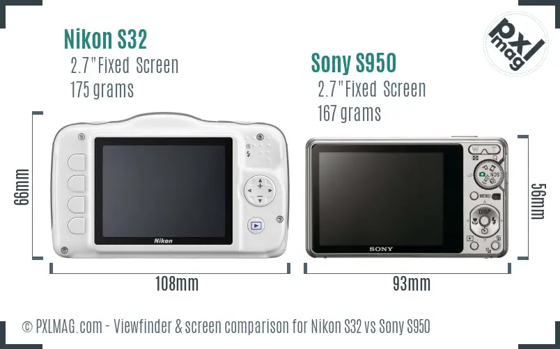 Nikon S32 vs Sony S950 Screen and Viewfinder comparison