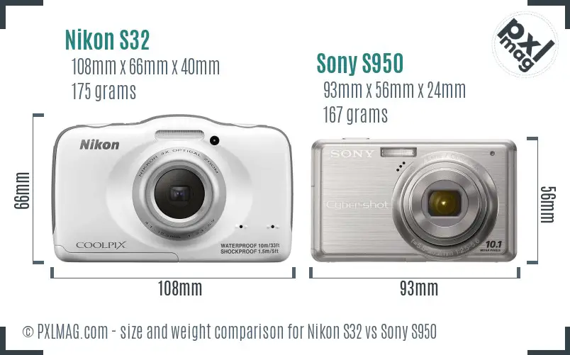 Nikon S32 vs Sony S950 size comparison