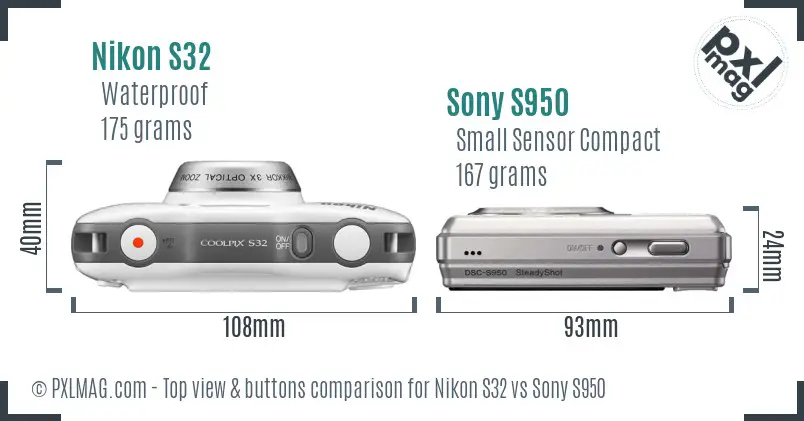 Nikon S32 vs Sony S950 top view buttons comparison