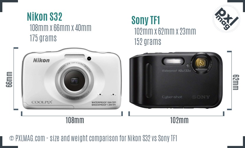 Nikon S32 vs Sony TF1 size comparison Nikon S32 vs Sony TF1 size comparison