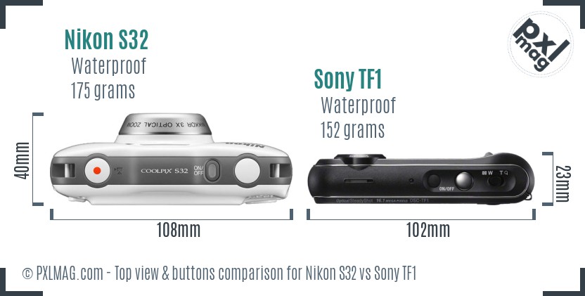 Nikon S32 vs Sony TF1 top view buttons comparison