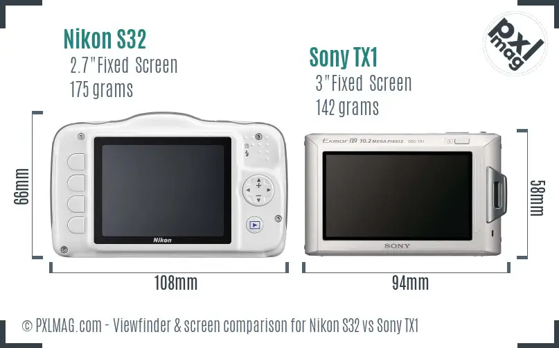 Nikon S32 vs Sony TX1 Screen and Viewfinder comparison