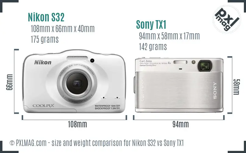 Nikon S32 vs Sony TX1 size comparison