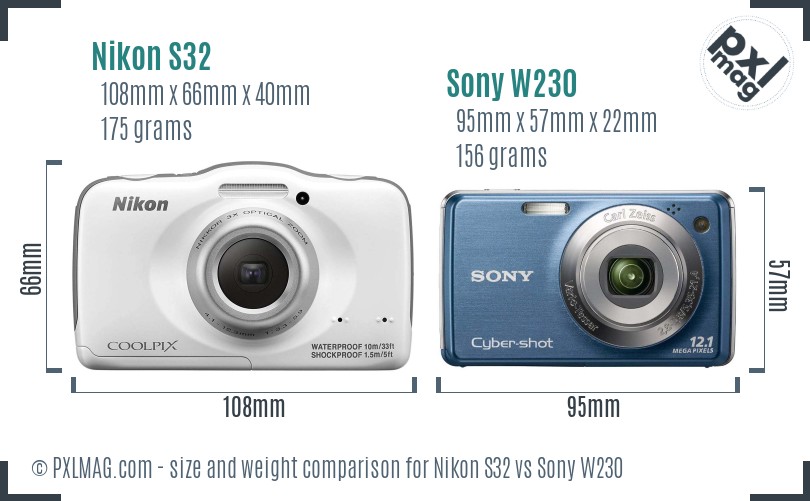 Nikon S32 vs Sony W230 size comparison Nikon S32 vs Sony W230 size comparison