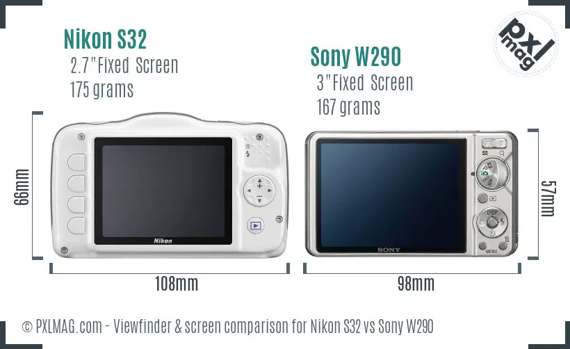 Nikon S32 vs Sony W290 Screen and Viewfinder comparison