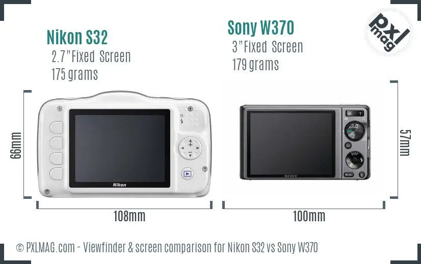Nikon S32 vs Sony W370 Screen and Viewfinder comparison