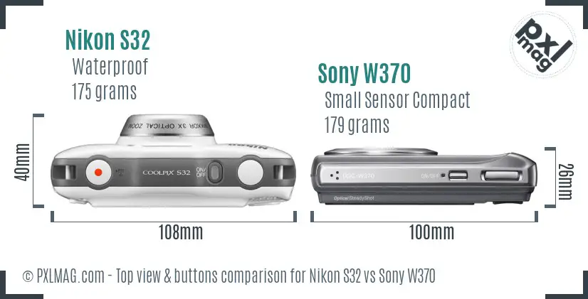 Nikon S32 vs Sony W370 top view buttons comparison