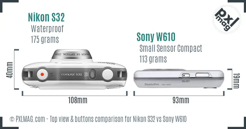 Nikon S32 vs Sony W610 top view buttons comparison