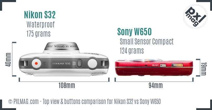 Nikon S32 vs Sony W650 top view buttons comparison