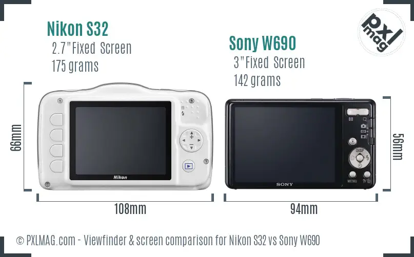 Nikon S32 vs Sony W690 Screen and Viewfinder comparison