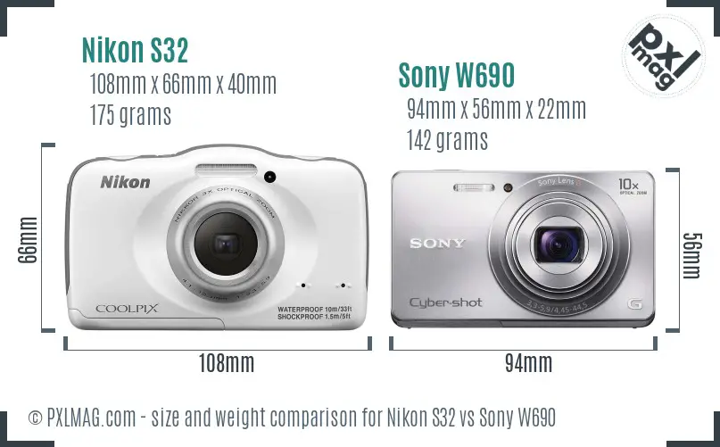 Nikon S32 vs Sony W690 size comparison