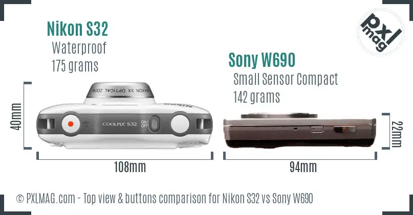 Nikon S32 vs Sony W690 top view buttons comparison
