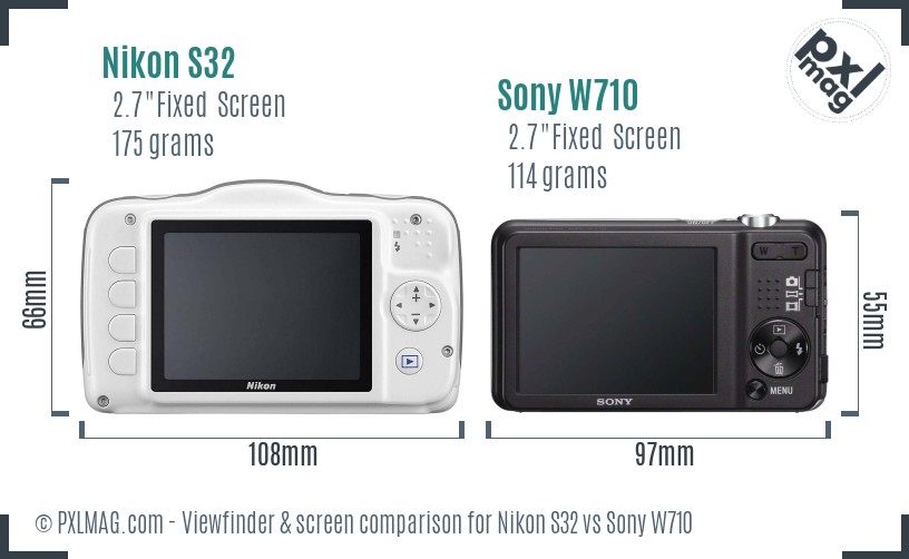 Nikon S32 vs Sony W710 Screen and Viewfinder comparison