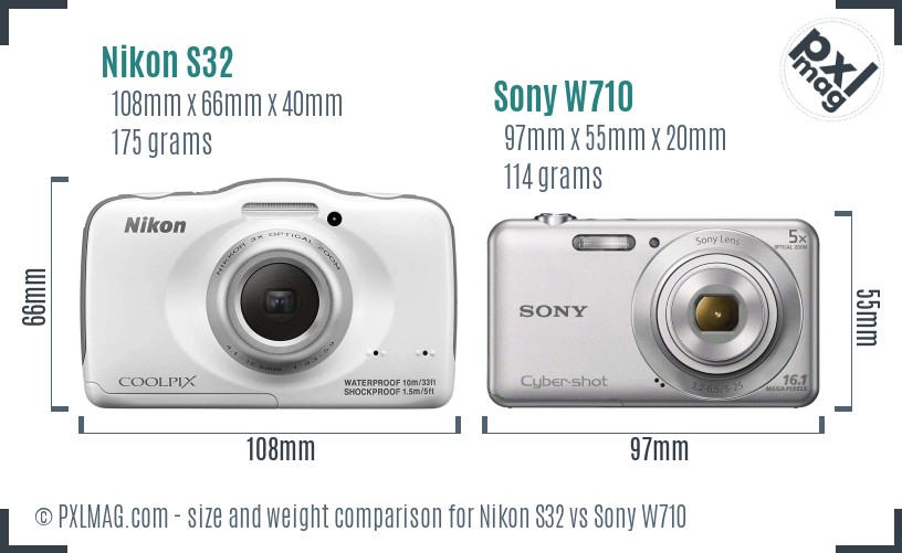 Nikon S32 vs Sony W710 size comparison
