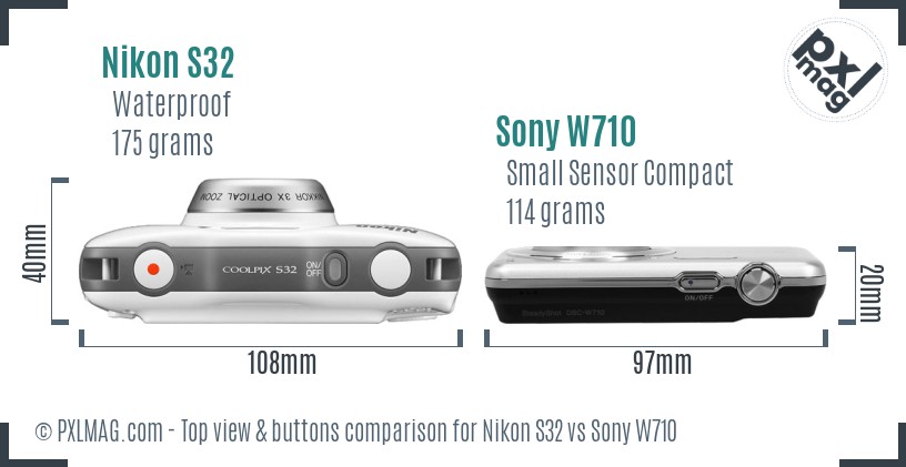 Nikon S32 vs Sony W710 top view buttons comparison