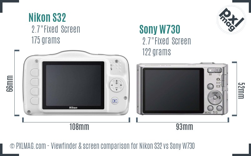 Nikon S32 vs Sony W730 Screen and Viewfinder comparison