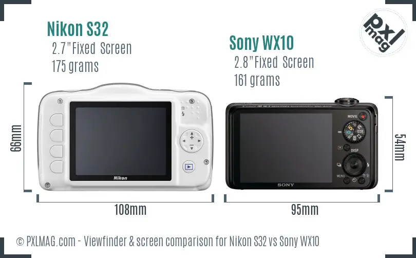 Back screen comparison of Nikon S32 and Sony WX10