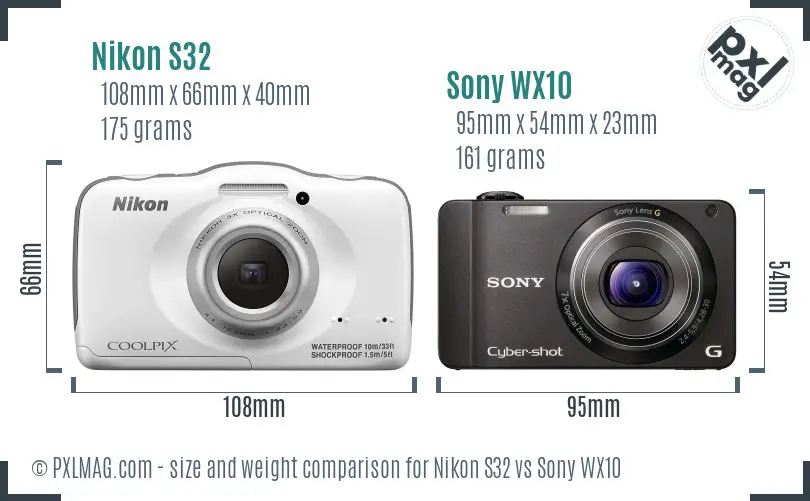 Size comparison of Nikon S32 vs Sony WX10