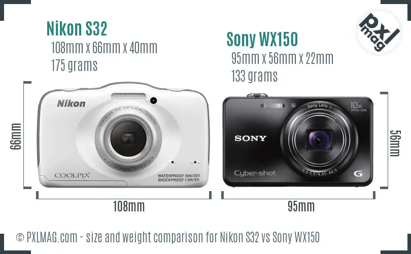 Nikon S32 vs Sony WX150 size comparison Nikon S32 vs Sony WX150 size comparison