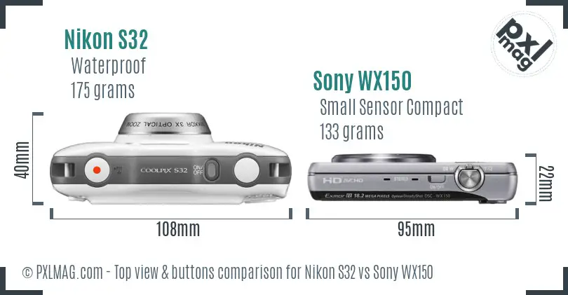 Nikon S32 vs Sony WX150 top view buttons comparison Nikon S32 vs Sony WX150 top view buttons comparison