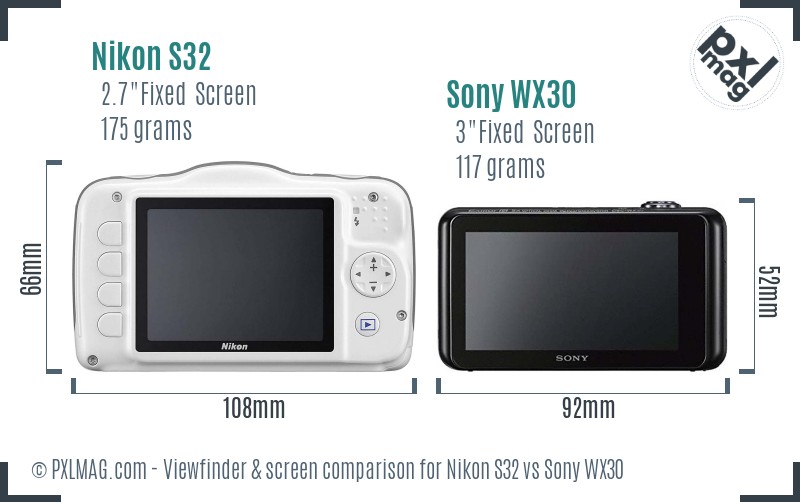 Nikon S32 vs Sony WX30 Screen and Viewfinder comparison